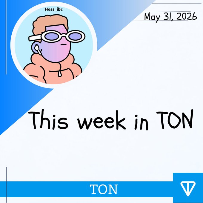 The image includes a poster or sign with a cartoon character wearing sunglasses, likely an icon of a popular social media platform like Instagram or Twitter named TON. The text on this image reads "TON this week" followed by the day of the week (which is May) and the time (which is 11:56). In addition to this information, there's also some text about the anniversary of the project being tied to Telegram and a brief description of what the update includes for the TON Developer portal.
