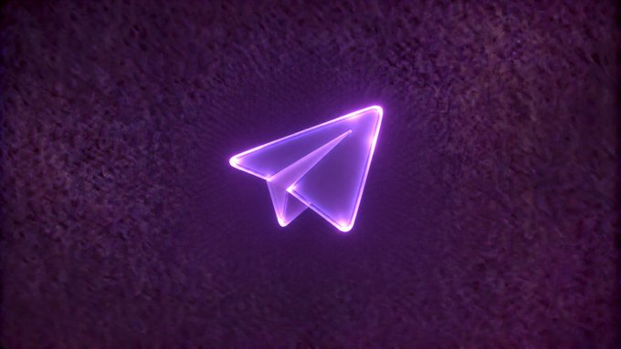 A glowing neon paper airplane icon in purple hues floats against a textured dark background, symbolizing the launch of the official Chinese community Telegram channel. The paper airplane serves as a recognizable emblem for Telegram, visually reinforcing the announcement's call to "PAIR the world" and join the new channel.