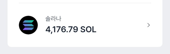 A digital wallet interface displaying a Solana (SOL) balance of 4,176.79 SOL with the Solana logo, labeled in Korean as '솔라나' (Solana).