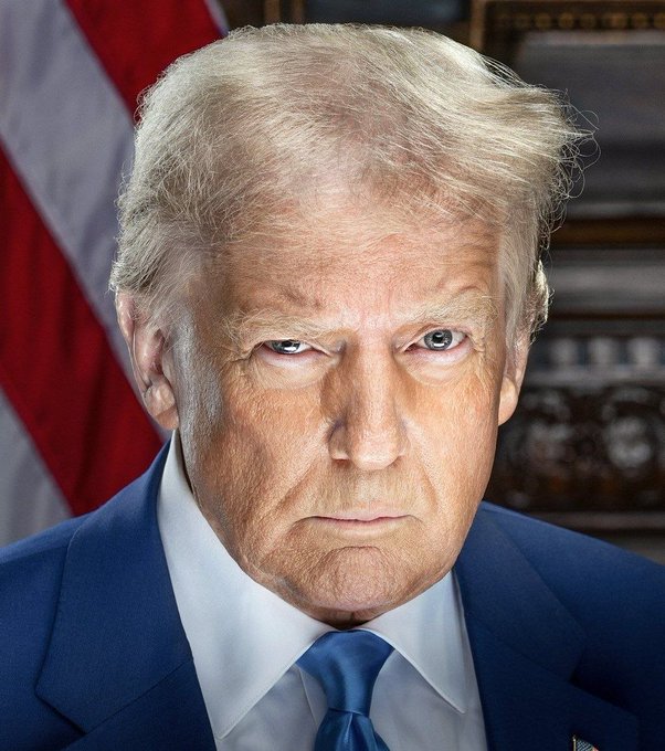 The official portrait of President Donald Trump, shown in a blue suit with an American flag in the background, accompanies a breaking news update where he suggests inflation could rapidly reduce the $40 trillion U.S. national debt.