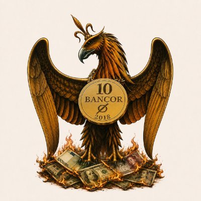 A griffin-like mythical creature with outstretched wings holds a gold coin labeled "10 BANCOR 2018" while standing atop a pile of burning U.S. currency.

The image metaphorically illustrates the post's point about asymmetric opportunity: the powerful, golden "10 Bancor" emblem contrasts sharply with the small, burning pile of cash beneath it, symbolizing how a $25B company like Circle/Arc engaging with a sub-$10M memecoin platform offers a disproportionately large upside relative to the modest capital required to gain entry via OTC.