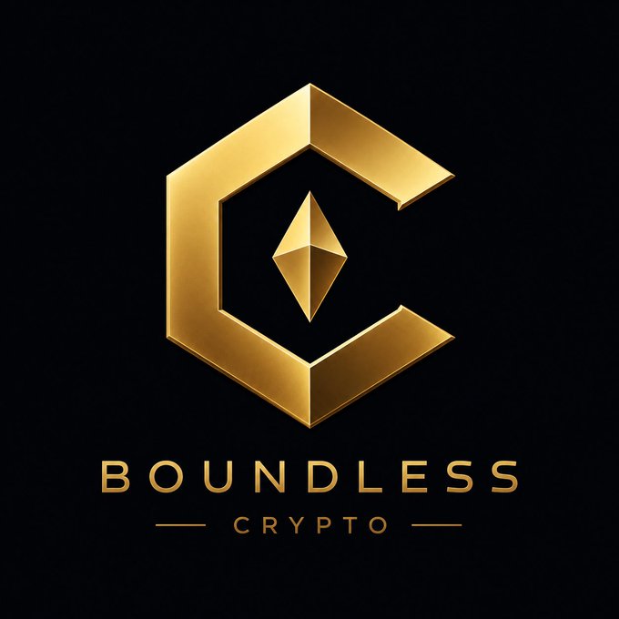 A gold logo featuring a stylized letter 'C' enclosing a geometric diamond shape, with the text 'BOUNDLESS' above 'CRYPTO' set against a black background.
