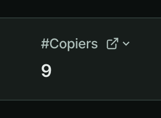 A dark screenshot displaying the hashtag '#Copiers' with an external link icon and the number '9' below it.