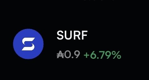 A token display shows 'SURF' with a price change of '+6.79%' from approximately '₩0.9', featuring a blue circular logo with a stylized 'S'.