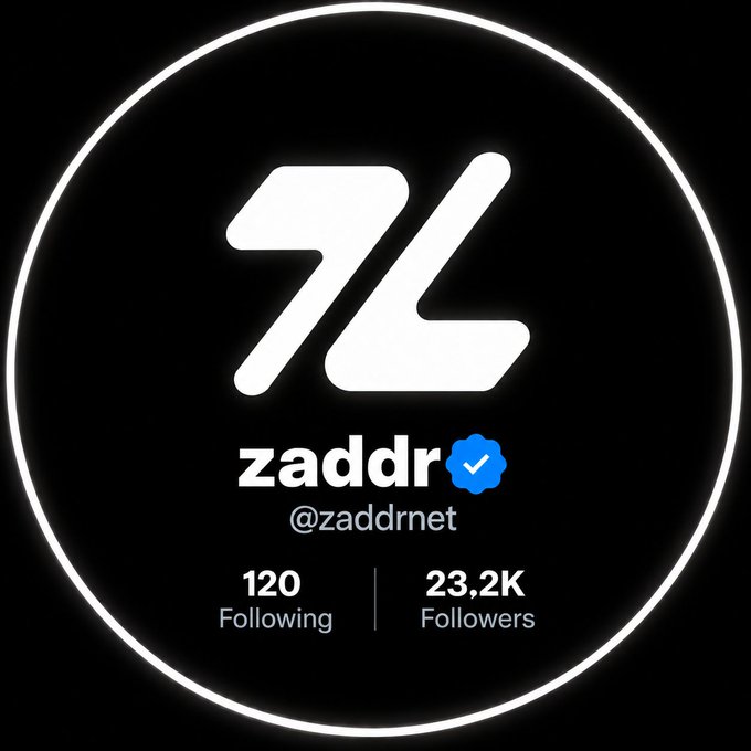 Profile circle graphic for the Twitter/X account '@zaddrnet' (display name 'zaddr' with blue verified checkmark), showing 120 Following and 23.2K Followers.
