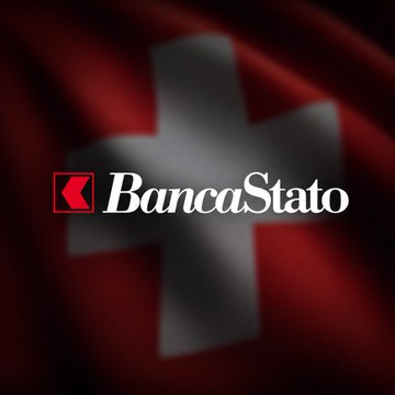 The image shows the BancaStato logo overlaid on a dark, waving Swiss flag. It relates to the post by visually reinforcing the news of the Swiss bank launching crypto trading services.