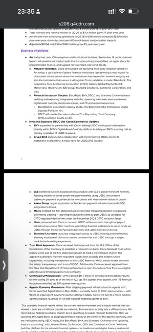 A mobile screenshot of a financial newsletter featuring business highlights, including news about Circle announcing Circle Payments Network and Coinbase Custody, along with a public launch by JCB.