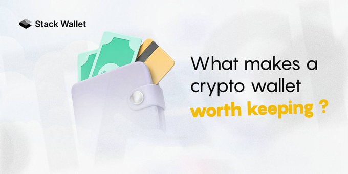 A promotional graphic for 'Stack Wallet' with text asking 'What makes a crypto wallet worth keeping?'