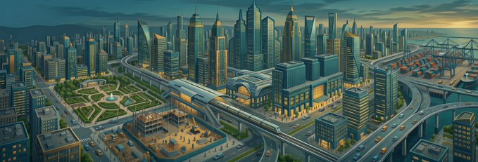 The image shows a cityscape with tall buildings, including skyscrapers and other structures of varying heights. The scene appears to be a panoramic view of an urban environment, possibly from a bird's eye perspective or a high vantage point. The sky is visible in the background, providing context for the location of the city. The image also contains text that reads "Rich City Live on @Pumpfun ca : ASXQ4P7YehdFcpZR9WAyuhRqBDtU7VXvvsDM7yPypump Live stream pump fun/coin/ASXQ4P7Ye ... Dev Tokens Locked". This text suggests that the image might be related to a live streaming platform or an online marketplace, possibly offering virtual tours of cities or real estate properties.