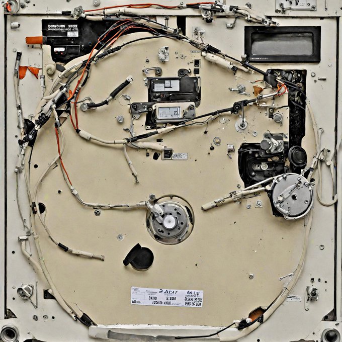 The internal mechanical components and wiring of an electronic device, likely a tape deck or reel mechanism.
