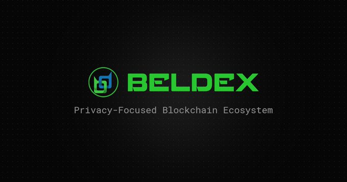 The green "BELDEX" logo with its accompanying icon appears on a dark background above the text "Privacy-Focused Blockchain Ecosystem".