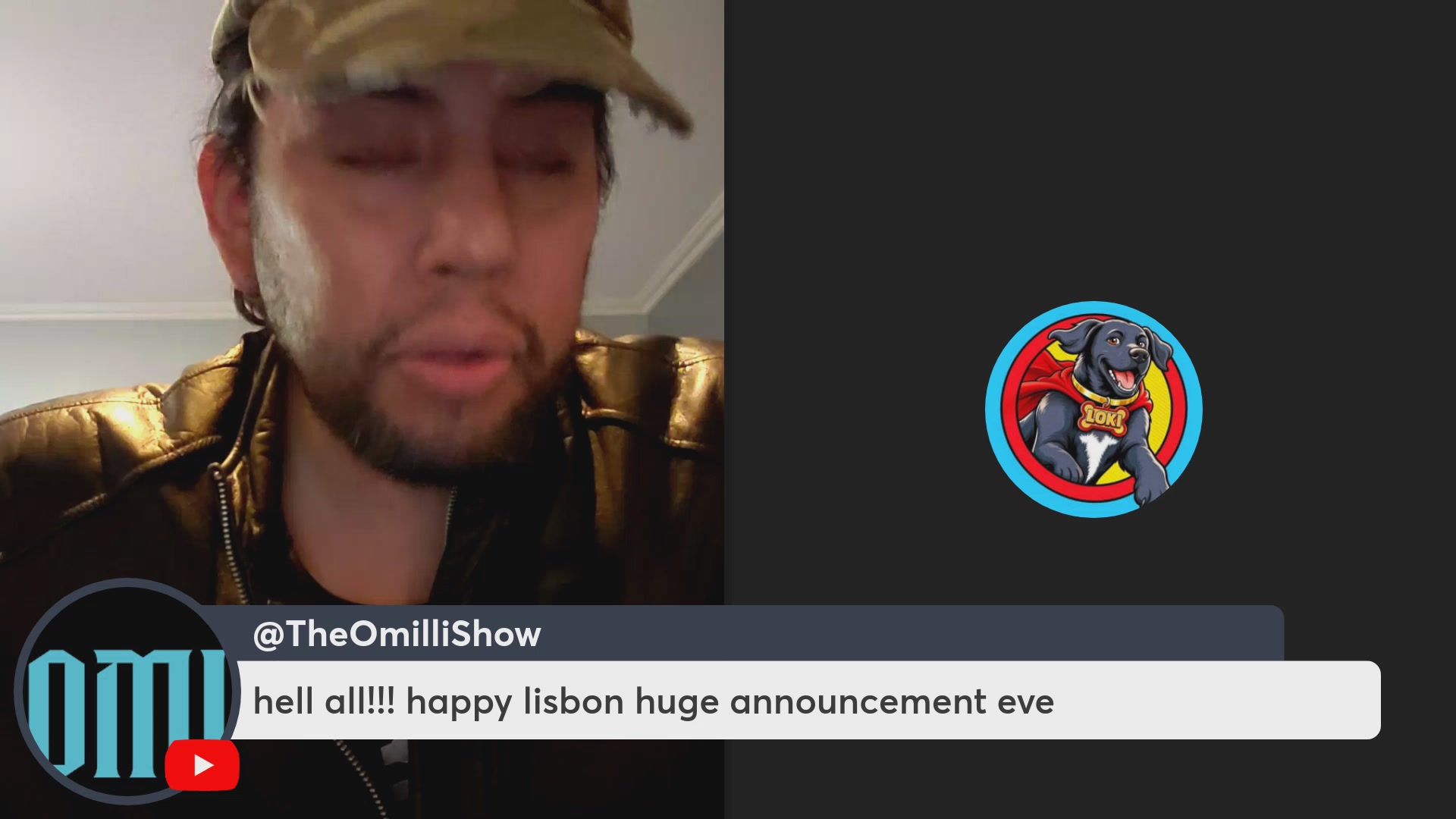 The focus of the image is a man wearing a hat, with his face partially visible behind him as he looks at something off-camera. The caption below the image reads "OMI!DACAT LOKI talk!", which suggests that the image might be related to an event or discussion about the comic strip "OMI!DACAT LOKI talk!" featuring a character named "Vegas". This post seems to be promoting this comic strip and possibly announcing its release.