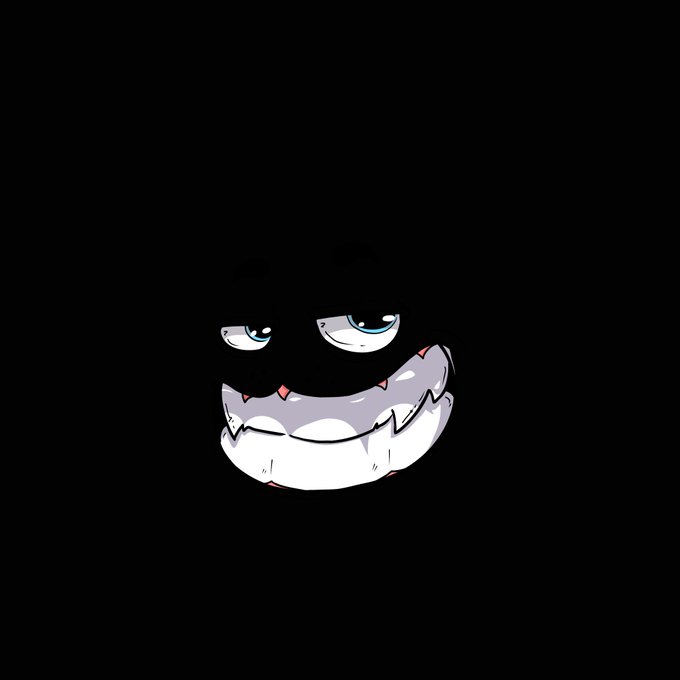 A digital illustration of a sinister, grinning face with sharp teeth and glowing eyes emerging from complete darkness.