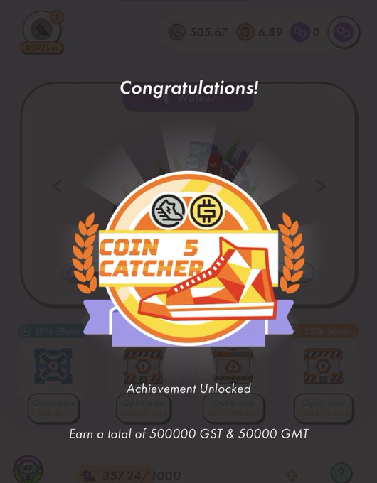 The image shows a coin catcher game with a gold coin, a red coin, and an orange coin as rewards for players who complete certain tasks or reach specific goals within the game. The player has already achieved half of their goal points, which is represented by two coins in the top left corner of the screen.