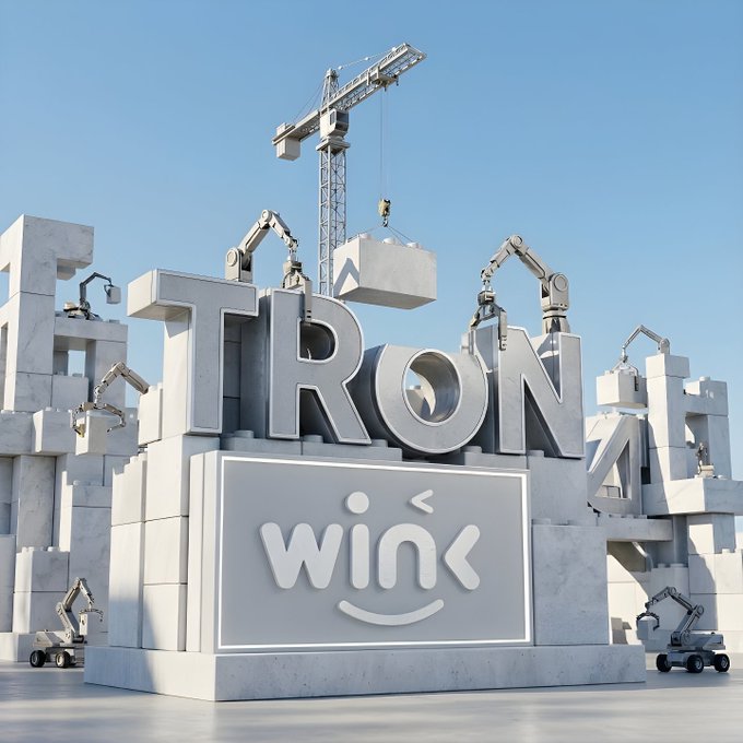 The image features a large white sign with the word "TRON" written on it. The sign is surrounded by various construction vehicles, including cranes and other heavy equipment. There are also several people present in the scene, possibly working on or around the construction site. The combination of the sign, construction vehicles, and people creates an impression of a bustling construction project taking place.