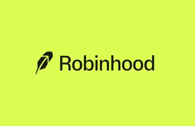 The Robinhood logo featuring a black feather/arrow icon next to the word 'Robinhood' on a bright green-yellow background.