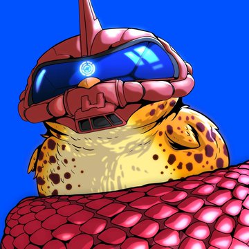 A close-up illustration shows a red cockatoo-like creature wearing a futuristic red helmet with a glowing blue visor, perched against a vibrant blue sky above red scaled terrain—fitting the post's teaser of a cocky new NFT collection hatching on Cardano.