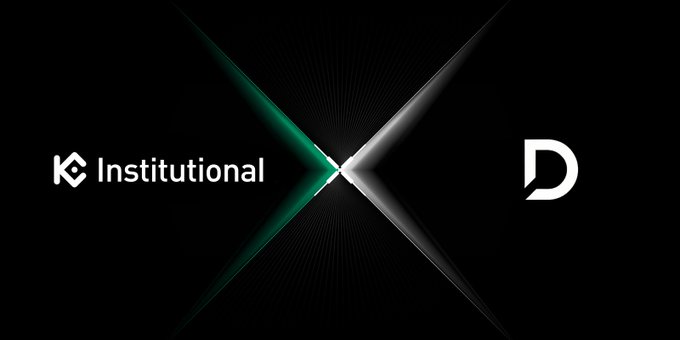 A dark graphic displaying the 'KC Institutional' logo on the left and a 'D' logo on the right, separated by a glowing green and white X-shaped design in the center.