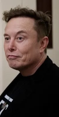 A close-up portrait of Elon Musk wearing a black shirt.