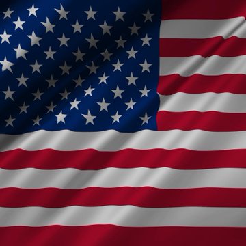 A close-up, waving depiction of the American flag with its stars and stripes clearly visible.