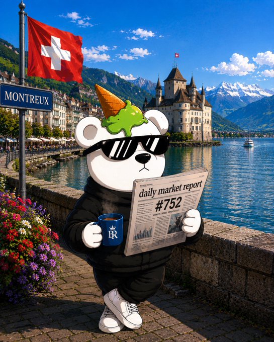 The image features a cartoon bear wearing sunglasses and holding a newspaper while standing near a castle or building. The caption of the image reads "Daily Market Report #752 TLDR New month, last month of the quarter, and sell in May and go away is finally over".