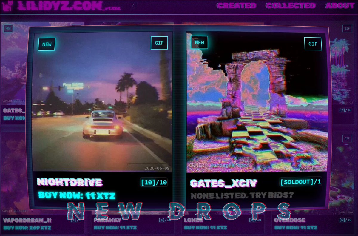 The image shows two different pictures of a car, with one being a nighttime drive scene featuring a car driving down a street at night, while the other depicts an archway or doorway leading into another world. The text "GMEOWWWWW happyy tezostuesday" is also present in the image.