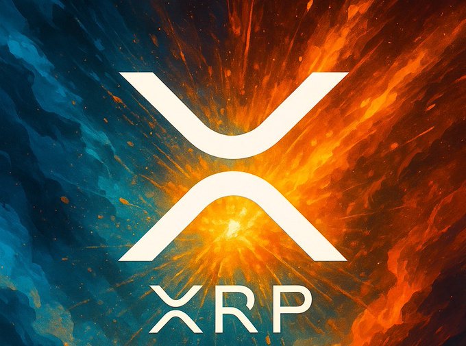 The XRP logo glows brilliantly against a dramatic background of fiery orange explosions and cool blue smoke, symbolizing explosive energy and momentum. The bold "XRP" text anchors the visual, perfectly complementing the motivational "make today count" message with its powerful, charged atmosphere.