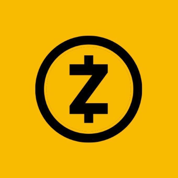 A black circular logo containing a stylized 'Z' symbol (resembling the Zcash cryptocurrency logo) is centered on a bright yellow background.