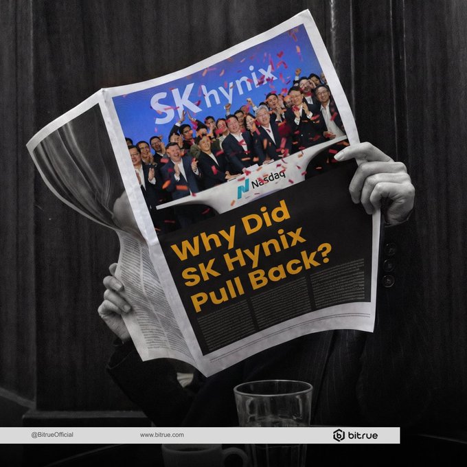 A person holds up a newspaper featuring a headline "Why Did SK Hynix Pull Back?" alongside a Nasdaq photo of the SK Hynix team, visually illustrating the article's discussion of SK Hynix's post-debut pullback.

The image directly reinforces the post's market update by showing the Nasdaq branding (highlighting SK Hynix's "historic Nasdaq debut") and posing the central question about why the stock pulled back after its listing.