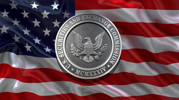 The U.S. Securities and Exchange Commission (SEC) seal featuring an eagle, with the text 'SECURITIES AND EXCHANGE COMMISSION' and 'MCMXXXIV', displayed against a waving American flag.