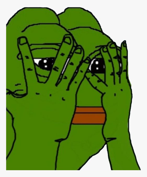 A cartoon illustration of a green frog character covering its face with its hands, peeking out through its fingers with large, expressive eyes.