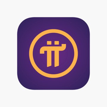 A purple square app icon featuring an orange circular logo with the Pi (π) cryptocurrency symbol inside.