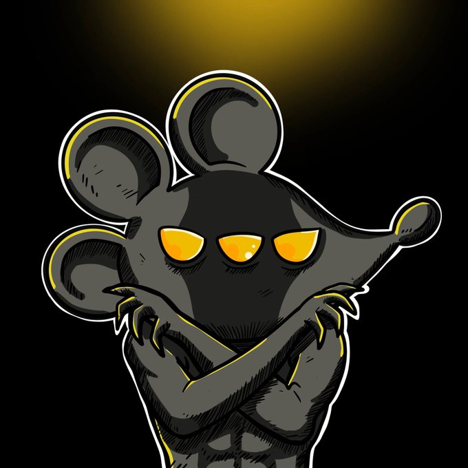 A sketch-style digital drawing depicts a dark, multi-armed creature with three glowing yellow eyes against a black background.