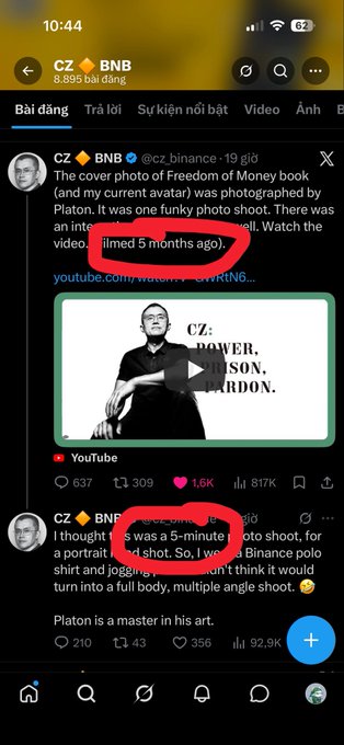 The image shows a screenshot of CZ (Changpeng Zhao, founder of Binance) at a crypto event, with Vietnamese social media commentary featuring engagement metrics.

Of course. Here's a caption based on the image and post:

"CZ Binance at a crypto event, with Vietnamese caption discussing how CZ keeps mentioning the number 5, asking for conspiracy theories about why BSC meme coins are being heavily pumped recently."