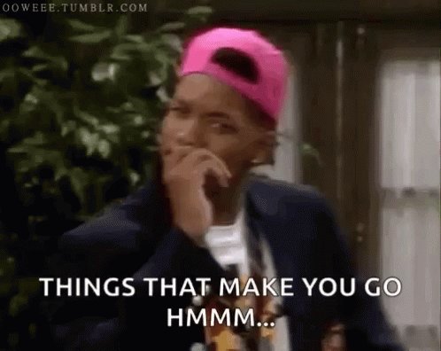 The image features a man wearing a pink baseball cap, with text that reads "things that make you go hmmm..." The caption below the image provides additional information about the content of the image.