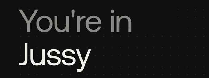 The image displays the text "You're in Jussy" on a black background, which appears to be a reference to the location Jussy, likely used as a playful pun or branding element related to the JTO token and Jito ecosystem announcement.