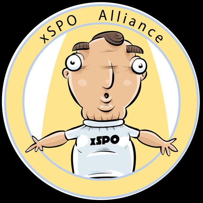 A circular cartoon logo for 'xSPO Alliance' featuring a wide-eyed, surprised-looking bald man in a white t-shirt printed with 'xSPO'.
