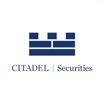 The image shows the Citadel Securities logo, featuring a navy blue stylized fortress icon above the text "CITADEL | Securities." This aligns with the news of Citadel Securities making a $400 million investment in Crypto.com at a $20 billion valuation.
