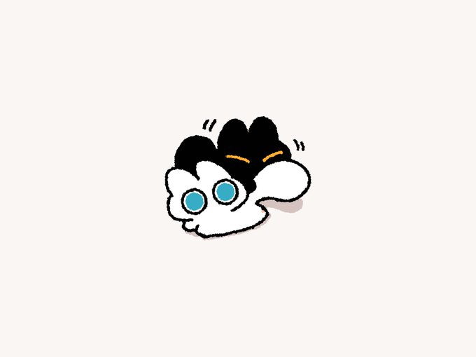 A cartoonish black-and-white character with big blue eyes and black hair styled in two buns appears to be vibrating or shaking, with motion lines on either side suggesting movement, fitting the "rub rub" caption as if the character is scrubbing or vibrating in place.