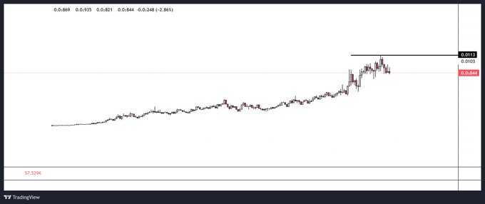 A TradingView candlestick chart shows $FEFER's price surging approximately 300% from its baseline, with recent candles spiking to around 0.00413 amid high volatility, reflecting the post-trade rally triggered by stable chains' social media attention.