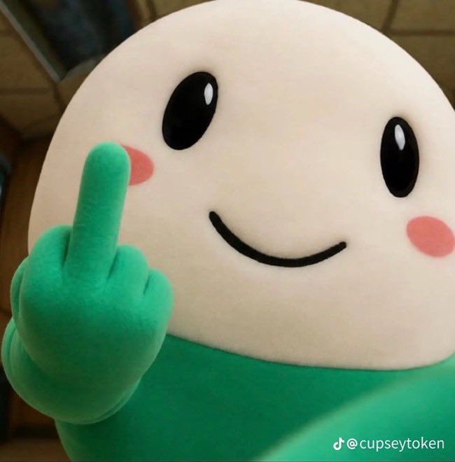 A Cupsey mascot plushie, a popular crypto meme character from TikTok, smiles and points upward, with the username "@cupseytoken" visible in the corner. The pointing gesture and upward direction match the post's bullish sentiment about $Cupsey's price rising to 50m, 100m, and eventually 1b market cap.