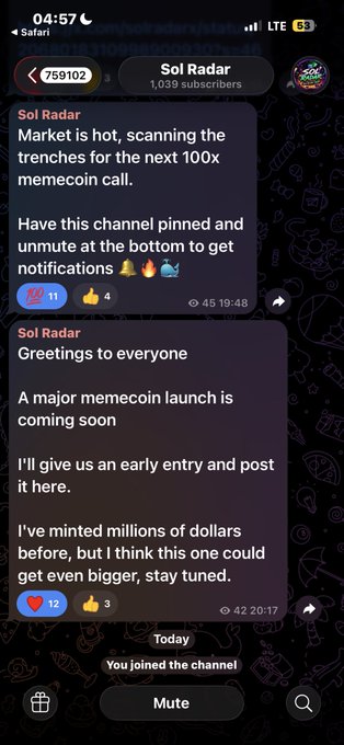 The image shows a cell phone screen with two messages displayed side by side. One message has a pink heart icon, while the other features a thumbs up symbol. The text of both messages reads "Greetings everyone", indicating that someone sent these greetings to multiple people. The messages are from a person named "SOL RADAR" and they were sent at 11:45 am on March 4th.
