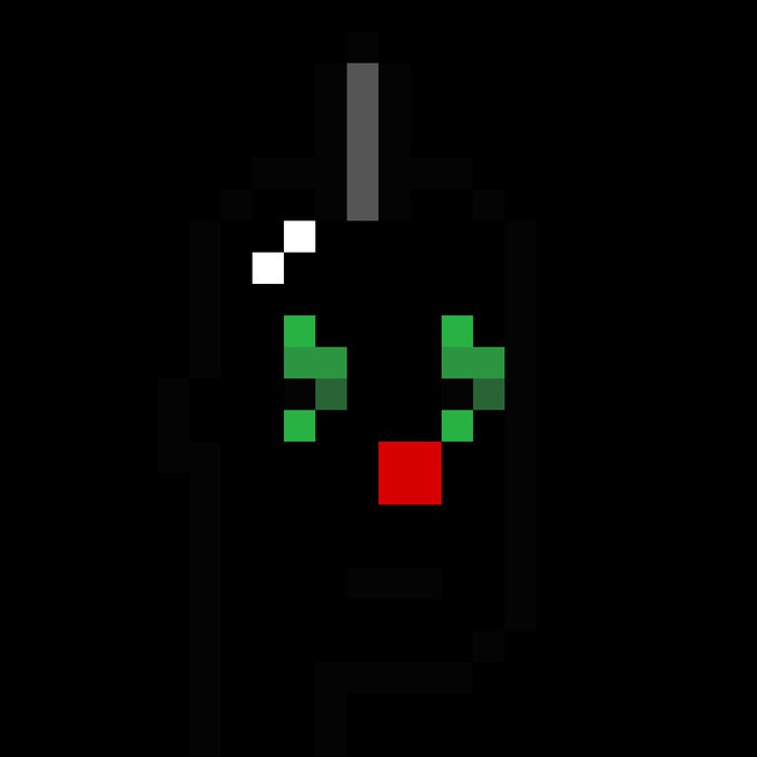 A pixelated, black-clad character with a green mask-like face, red nose, and antenna, fitting the "No-Punks" theme as a minimalist, Punk-inspired NFT-style art piece.