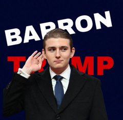 Barron Trump waves on stage in front of a campaign banner reading "BARRON TRUMP," aligning with the post's promotion of the $BARRON memecoin token sale and airdrop announcement.