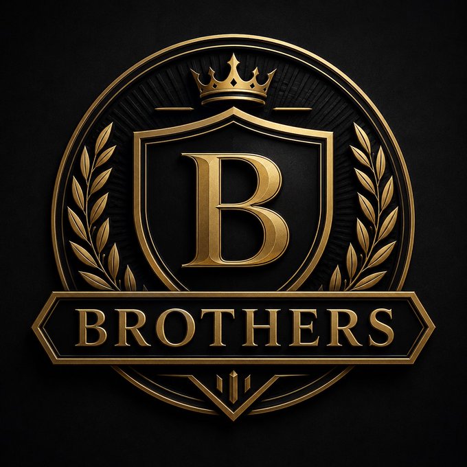 A luxurious black and gold emblem featuring a crowned shield emblazoned with a stylized "B," framed by laurel wreaths and the bold "BROTHERS" banner, perfectly matching the post's announcement of a new Brother Partnership launch.
