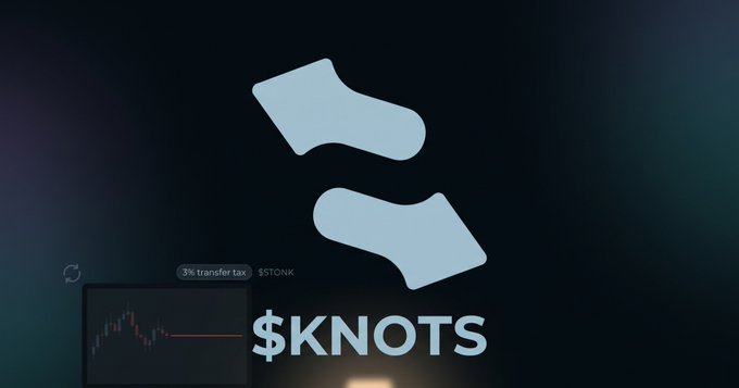 A graphic for $KNOTS cryptocurrency featuring a stylized logo and showing a 3% transfer tax.