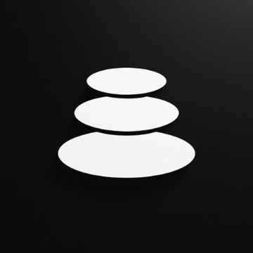 A simple white graphic logo composed of three stacked, widening ellipses against a black background.