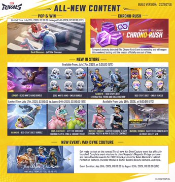 The image is a Marvel Rivals Season 2 patch notes graphic highlighting new content, including a new hero Luna Snow and the "Limited Time July 17th, 2025, 4:00:00 to August 14th, 2025, 02:00:00 (UTC)" event "Frozen Realm Cityscape" running July 25th to August 14th. It relates to the post by showcasing the limited-time event schedule that ties into Luna Snow's "Cleanse" ability, which the user feels isn't functioning as intended in the game.