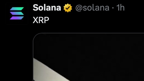 The image shows a post from the official Solana (@solana) account simply displaying "XRP," teasing the launch of an XRP-based token on the Solana network, as referenced in the accompanying caption about $XSOL going live for trading on Jupiter.