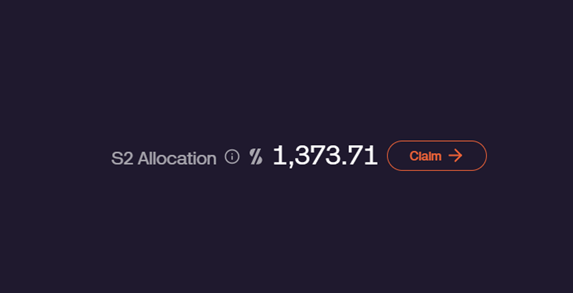 A dark-themed dashboard display showing 'S2 Allocation' with an amount of '₹ 1,373.71' next to a 'Claim' button with an arrow icon.